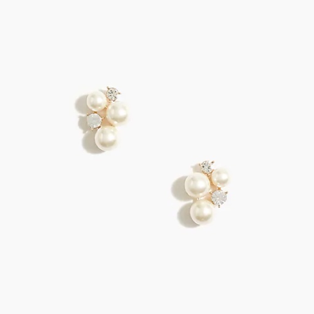 NWT J Crew Factory Pearl Diamond Cluster Earring - Picture 3 of 5